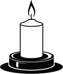 Simple black candle illustration with base flame on transparent background silhouette