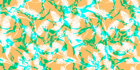 Abstract seamless geometric background with colorful plants. Seamless vector for textile, paper, or surface design.