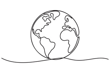 Hand drawn one line earth globe vector outline illustration for global concept design
