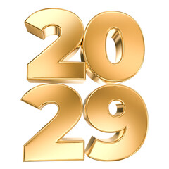 Shiny Golden 3D Number 2029 on Transparent Background for New Year and Future Concepts
