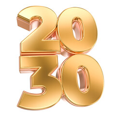 Elegant Golden 3D Year 2030 with Rose Gold Accents, Symbolizing Future Prosperity, Success, and Modern Milestones