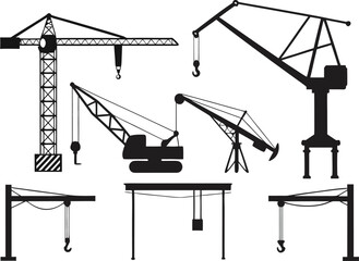 Set of cranes illustrated on white

