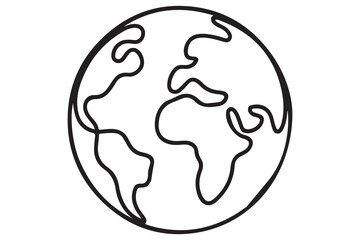 Hand drawn one line earth globe vector outline illustration for global concept design
