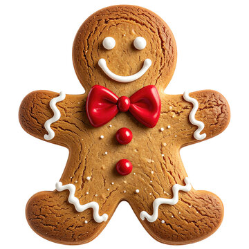 A festive gingerbread man cookie decorated for Christmas holidays.