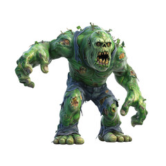 Fototapeta premium green zombie monster, full-body, game asset isolated on transparent background, Clipart png