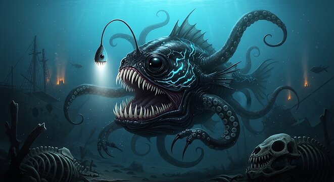 Deep Sea Anglerfish - A Terrifying Predator in the Abyss.