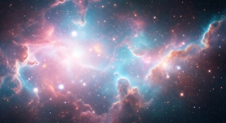 Vibrant Cosmic Nebula with Glowing Stars and Ethereal Gas Clouds in Deep Space