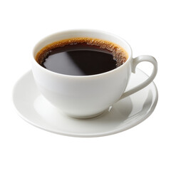 Fototapeta premium White porcelain cup of black coffee isolated on transparent background, Clipart png