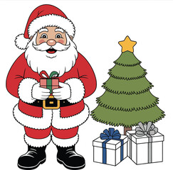 Festive santa claus with gifts and tree perfect for christmas on transparent background silhouette
