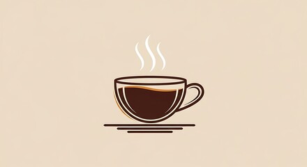 Fototapeta premium Simple Coffee Cup Illustration with Steam on Beige Background