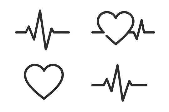 Heartbeat pulse line vector illustration. Cardiogram symbol icon set. EKG, ECG wave graph with heart shape. Medical health care concept. Cardiology rhythm sign for logo design.