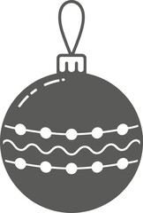 Simple black christmas ornament hanging design element on transparent background silhouette