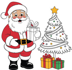 Santa claus with christmas tree and gifts on transparent background silhouette