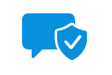 Naklejka premium Secure text message bubble with shield and check mark icon, blue communication safety vector illustration, privacy protection concept, verified chat symbol with transparent background