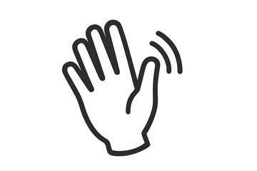 Waving hand gesture icon. Hello, hi or goodbye symbol. Welcome, farewell or greeting sign. Simple black outline vector illustration isolated on transparent background.