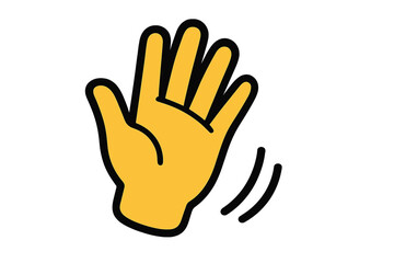 Obraz premium Waving hand gesture icon. Hello, hi or goodbye symbol. Welcome or bye sign. Friendly greeting emoji concept. Simple yellow cartoon vector illustration for communication.