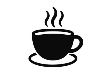 Obraz premium Hot coffee cup vector icon. Tea mug with steam symbol for a cafe or restaurant menu. Simple black silhouette of a hot drink, espresso, or cappuccino for a coffee break.