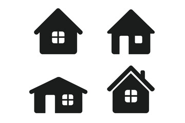 House vector icons set. Real estate glyphs collection. Simple home silhouette symbols for web, button. Property, building, and mortgage graphic design elements. Black icons.