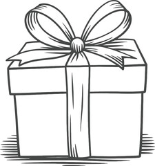 Hand drawn gift box with ribbon perfect for designs on transparent background silhouette