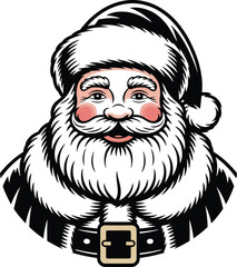 Vintage santa claus head illustration with beard hat and buckle silhouette on transparent background