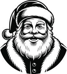 Detailed santa claus face illustration with beard hat on transparent background silhouette