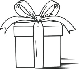 Hand drawn gift box with ribbon elegant presentation on transparent background silhouette