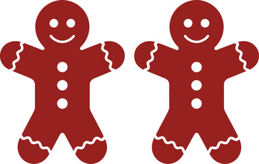 Two red gingerbread men figures simple design on transparent background silhouette