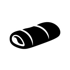 Black and white illustration of a rolled pastry with a filling.