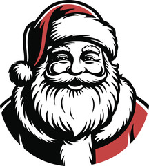 Festive santa claus head illustration with a beard hat and silhouette on transparent background