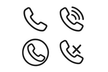 Telephone icon set vector illustration, phone symbols with transparent background, call, ringing, contact, and call reject icons, communication design elements