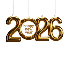 Golden 2026 Happy New Year 3D numbers with luxury metallic design on black background