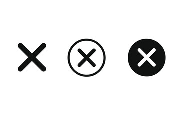 Fototapeta premium Wrong icon set with cancel, delete, and reject symbols, vector illustration, transparent background, simple black X marks in circle and outline, button icons collection