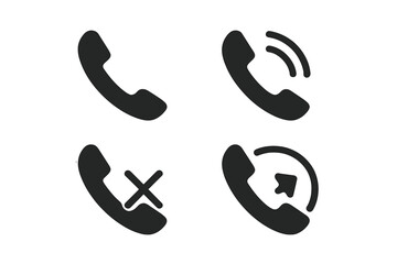 Fototapeta premium Telephone icon set vector illustration with transparent background, including call, ringing, missed call, and outgoing call symbols for communication and phone apps