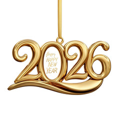 Golden 2026 Happy New Year hanging ornament with luxury metallic design and elegant celebration background