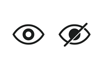 Show and hide eye vector icons. Visible and invisible. Seen and unseen symbol. Password visibility toggle. UI UX element. Web design. Privacy. Sensitive content view filter.