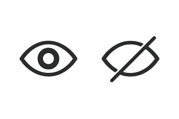 Hide and show vector icons with eye symbol. Visibility toggle button for user interface design. View and no view sign. Password visibility icon set on transparent background.