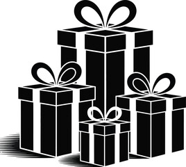 Black gift boxes stacked together festive illustration on transparent background silhouette