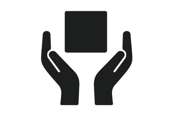 Handle with care vector icon. Hands holding a box. Symbol for logistics, delivery, fragile package. Concept for protection, safety, support, charity, giving, and service.