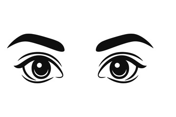 Woman eyes and eyebrows vector logo. Minimalist icon concept for beauty salon, makeup, cosmetics, or ophthalmology. Female face element. Look, sight, vision symbol.