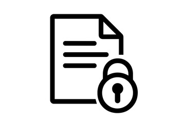 Locked document icon for data security and privacy. Confidential file with padlock symbol. Concept of secret information, access control, and digital data protection. Vector.