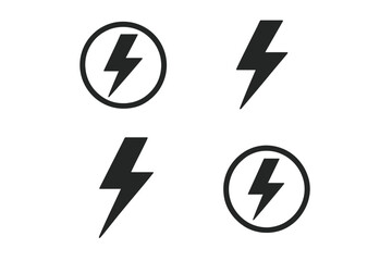 Power energy icon set with lightning bolt symbols, vector illustration collection, transparent background, electric energy signs, electrical hazard symbols, modern minimal design