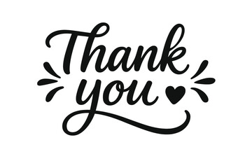 Obraz premium Thank You Hand Lettering Calligraphy with Heart Symbol, Vector Illustration, Transparent Background, Appreciation Message, Gratitude Design, Romantic and Stylish Script