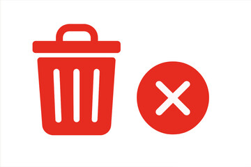 Red trash can and delete icon graphic vector illustration, transparent background, delete button symbol, waste bin icon, cancel and remove action symbols, UI design elements