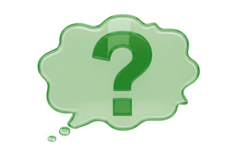 Green question mark in speech bubble isolated PNG, concept for asking questions and finding answers on transparent background