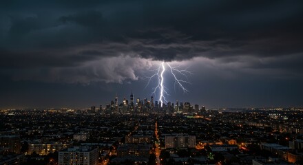 Dramatic Storm Cloud over Cityscape with Lightning