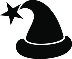 Black wizard hat with star simple graphic on transparent background silhouette