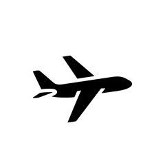 Obraz premium Black airplane silhouette on white background simple design for travel.