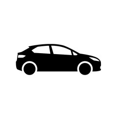 Fototapeta premium Black car silhouette on white background modern hatchback vehicle design.