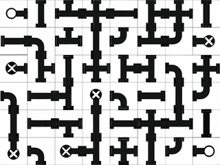 Pipe puzzle game illustrated on white

