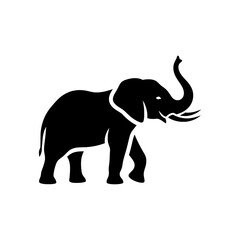 Obraz premium Elephant silhouette walking with raised trunk and tusks black and white illustration.